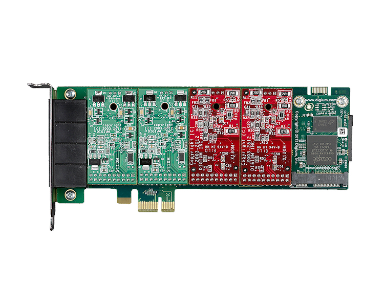 Digium 1A4B04F 4 port modular analog PCI-Express x1 card with 2 FXS and 2 FXO interfaces and HW Echo Can