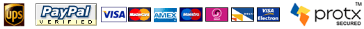 UPS, Paypal Verified, Visa, MasterCard, Amex, Maestro, Solo, Delta, Electron, Protx Secured