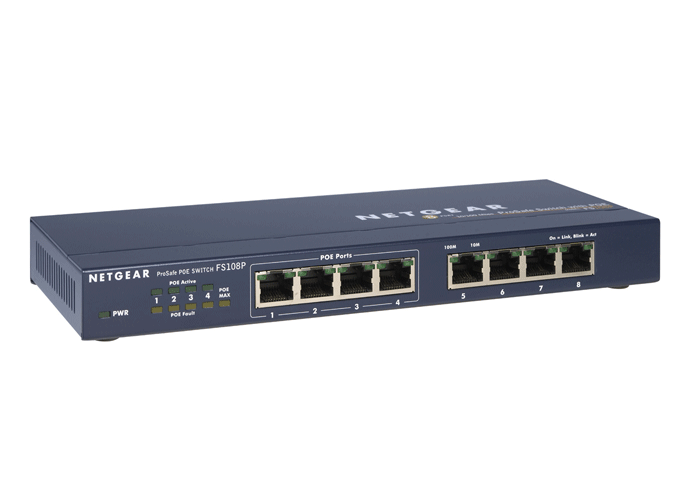 Netgear Prosafe FS108P 8-Port 10/100 Switch with 4-Port POE