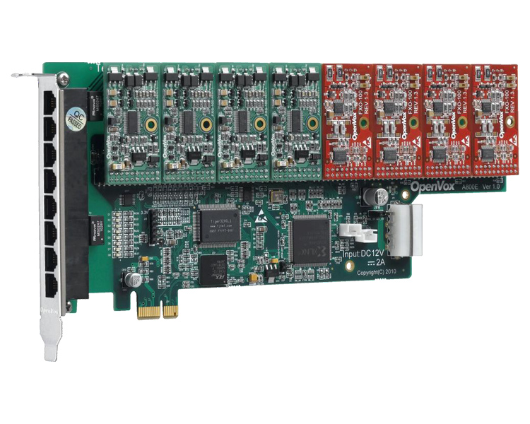 OpenVox A800E08 8 Port Analog PCI Express card + 8 FXO modules