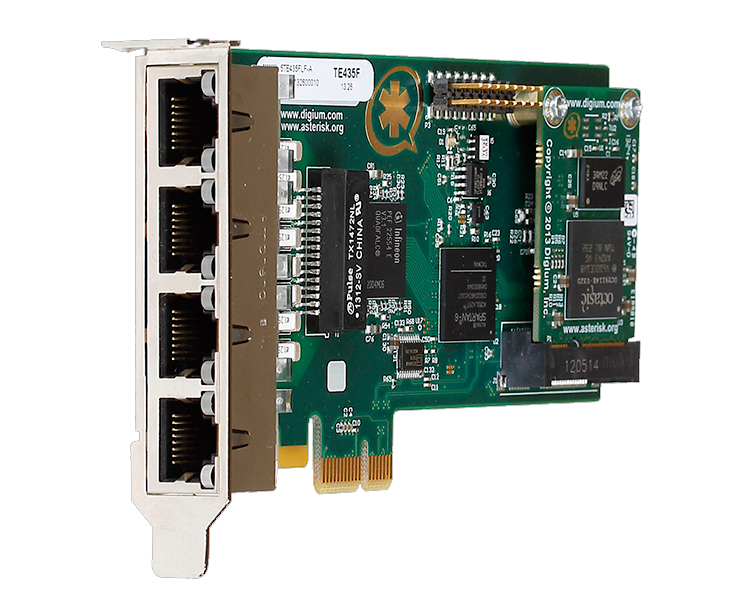 Digium Quad Span Digital T1/E1/J1/PRI PCI-Express x1 Card (1TE435F)