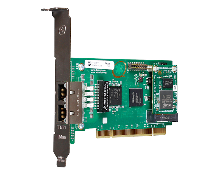 Digium TE236 Two Span Digital T1/E1/J1/PRI PCI 3.3V/5.0V Card and Hardware Echo Cancellation VPM064 (1TE236BF)