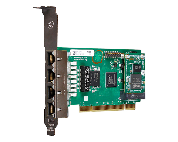 Digium TE436 Four Span Digital T1/E1/J1/PRI PCI 3.3V/5.0V Card and Hardware Echo Cancellation VPM128 (1TE436BF)